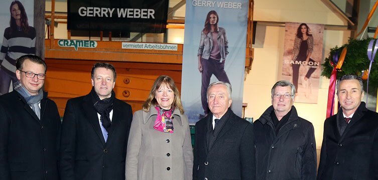 Richtfest mit Dr. David Frink, Ralf Weber, Bürgermeisterin Anne Rodenbrock-Wesselmann, Gerhard Weber, Udo Hardieck, Arnd Buchardt (vlnr)