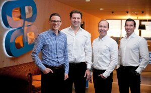 Das Lachen dürfte vergangen sein: Jörg Mayer (21sportsgroup), Dr. Henner Schwarz (Planet Sports), Michael Burk (21sportsgroup) und Michael Rumerstorfer (Planet Sports)