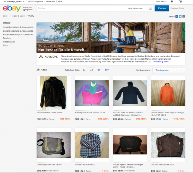 Vaude macht Secondhandshop bei eBay auf Vaude macht Secondhandshop bei eBay auf