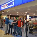 Helge Mankowski (Geschäftsführer Sportpoint), Sascha Dühring (Geschäftsleitung Intersport Olympia), Klaus Ott (Inhaber Intersport Olympia), Alexander Philipp (Filialleiter Wilmersdorf), v.l.