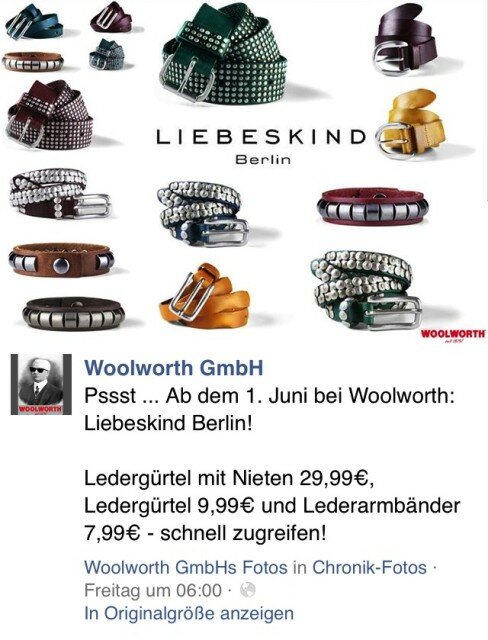 So wirbt Woolworth für seine Liebeskind-Aktion. Der Verkauf hat offensichtlich schon begonnen
