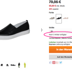 Hier ist es wirklich knapp: Wären mehr als drei Schuhe auf Lager stünde dort auch "Mehr als 3 Artikel auf Lager"
